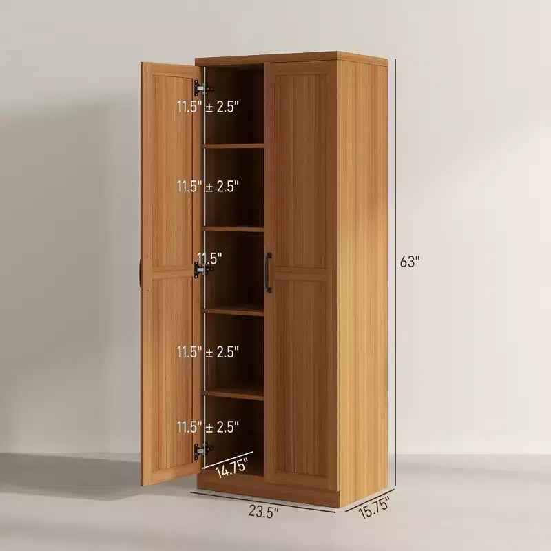 Freistehender Küchenschrank aus Spanplatte, 5 Ablagen, 160×60×40 cm – Braun / Orange / Beige / Weiß