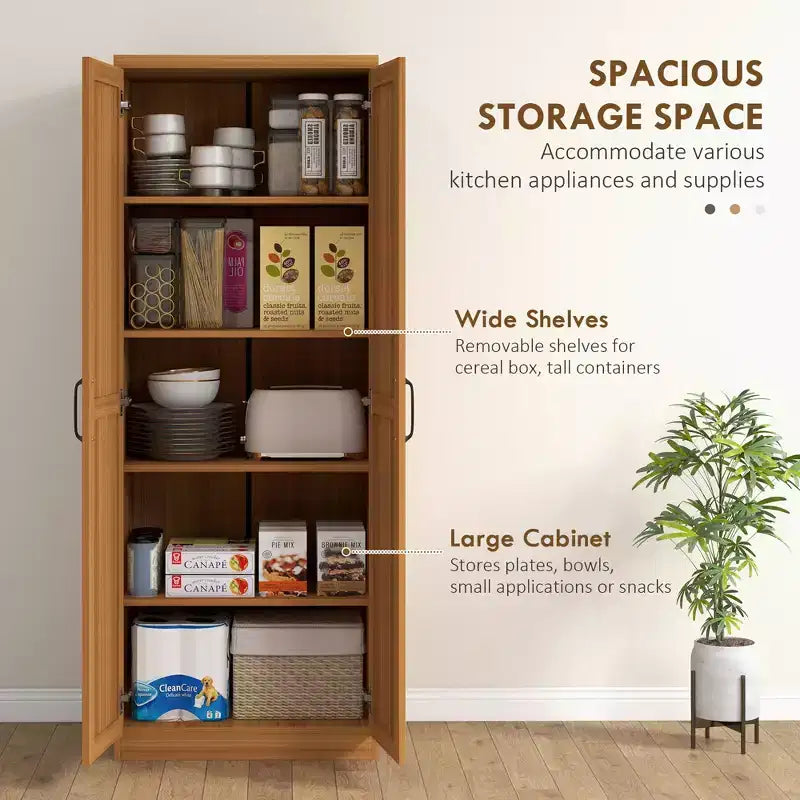 Freistehender Küchenschrank aus Spanplatte, 5 Ablagen, 160×60×40 cm – Braun / Orange / Beige / Weiß