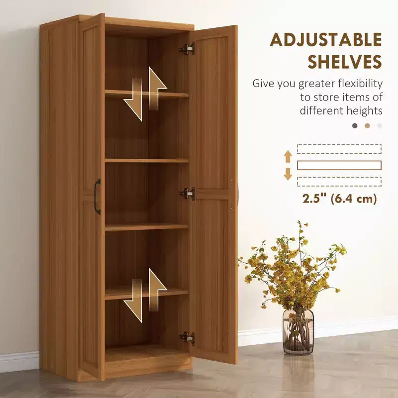 Freistehender Küchenschrank aus Spanplatte, 5 Ablagen, 160×60×40 cm – Braun / Orange / Beige / Weiß