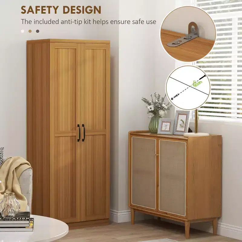 Freistehender Küchenschrank aus Spanplatte, 5 Ablagen, 160×60×40 cm – Braun / Orange / Beige / Weiß