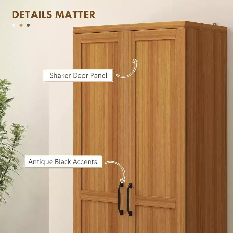 Freistehender Küchenschrank aus Spanplatte, 5 Ablagen, 160×60×40 cm – Braun / Orange / Beige / Weiß