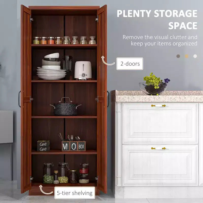 Freistehender Küchenschrank aus Spanplatte, 5 Ablagen, 160×60×40 cm – Braun / Orange / Beige / Weiß