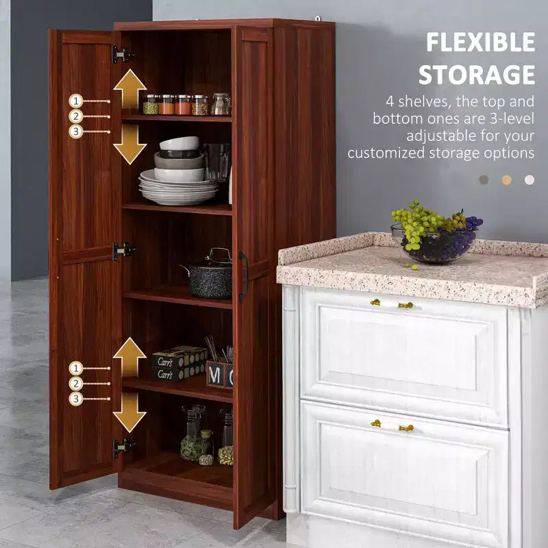 Freistehender Küchenschrank aus Spanplatte, 5 Ablagen, 160×60×40 cm – Braun / Orange / Beige / Weiß