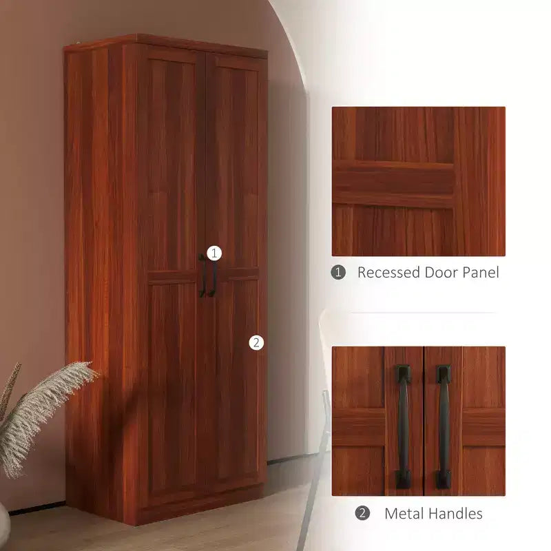 Freistehender Küchenschrank aus Spanplatte, 5 Ablagen, 160×60×40 cm – Braun / Orange / Beige / Weiß