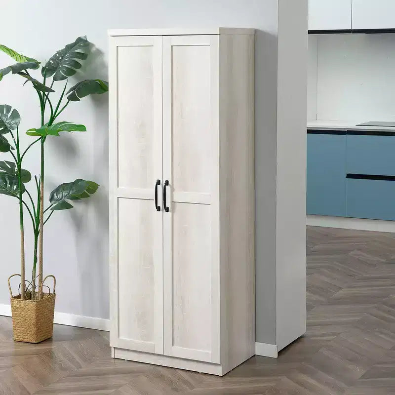 Freistehender Küchenschrank aus Spanplatte, 5 Ablagen, 160×60×40 cm – Braun / Orange / Beige / Weiß
