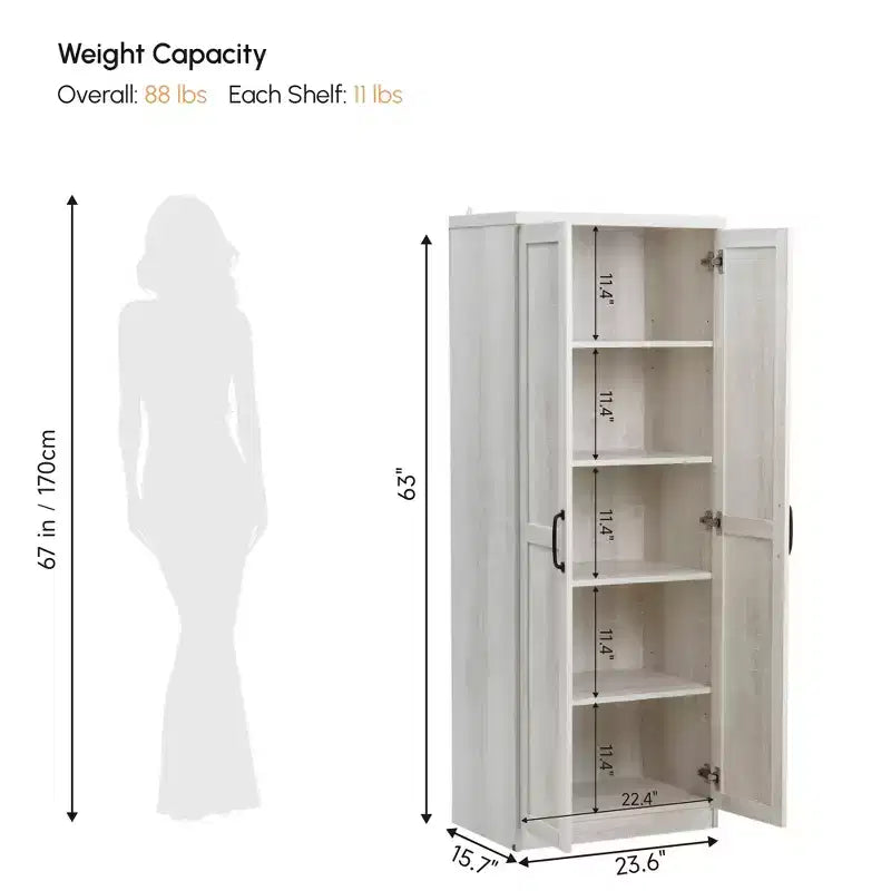 Freistehender Küchenschrank aus Spanplatte, 5 Ablagen, 160×60×40 cm – Braun / Orange / Beige / Weiß