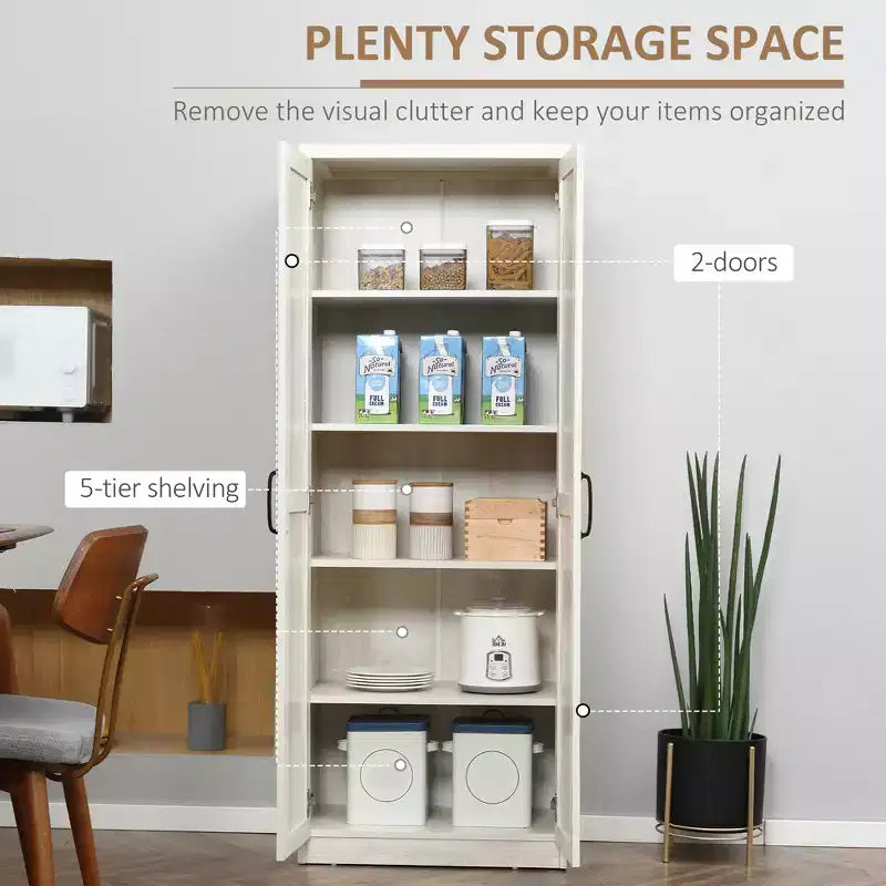 Freistehender Küchenschrank aus Spanplatte, 5 Ablagen, 160×60×40 cm – Braun / Orange / Beige / Weiß