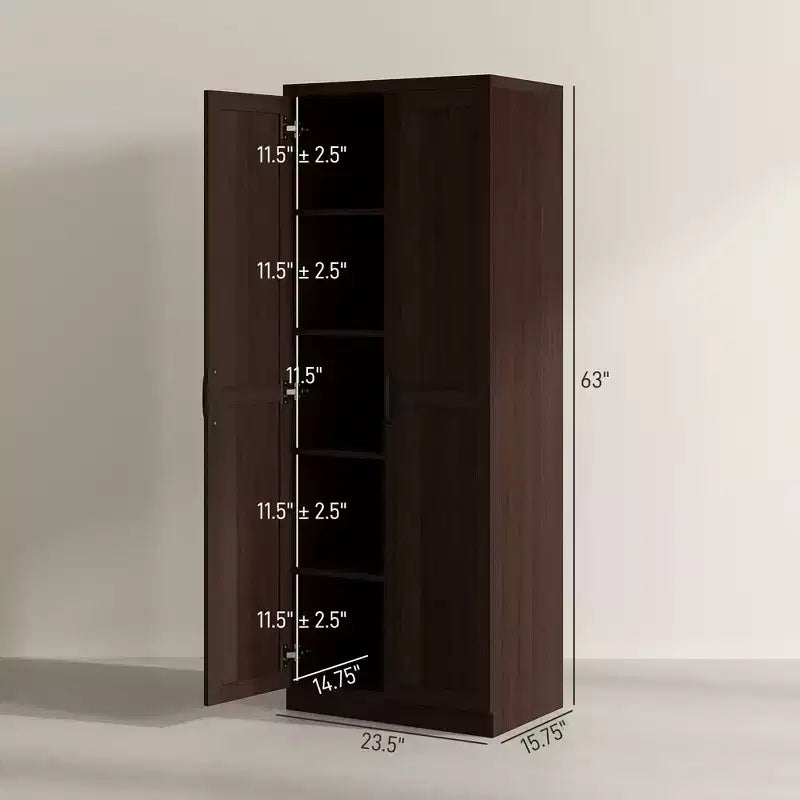 Freistehender Küchenschrank aus Spanplatte, 5 Ablagen, 160×60×40 cm – Braun / Orange / Beige / Weiß