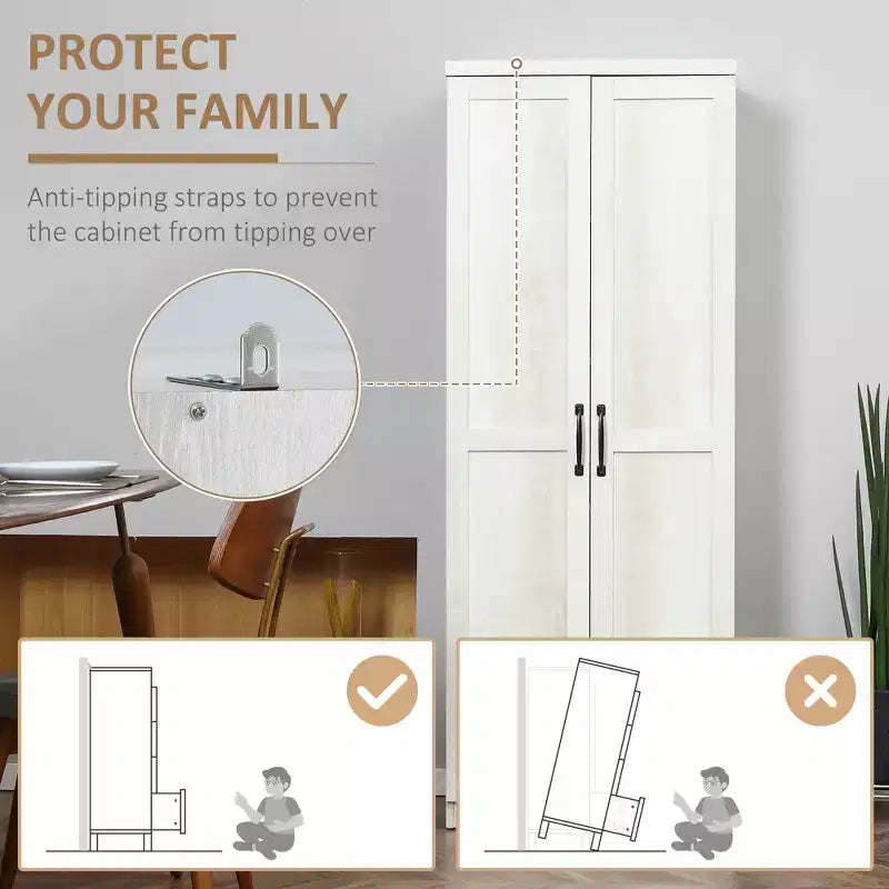 Freistehender Küchenschrank aus Spanplatte, 5 Ablagen, 160×60×40 cm – Braun / Orange / Beige / Weiß