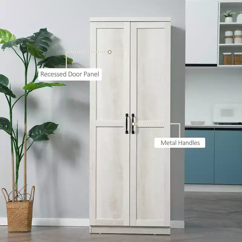Freistehender Küchenschrank aus Spanplatte, 5 Ablagen, 160×60×40 cm – Braun / Orange / Beige / Weiß