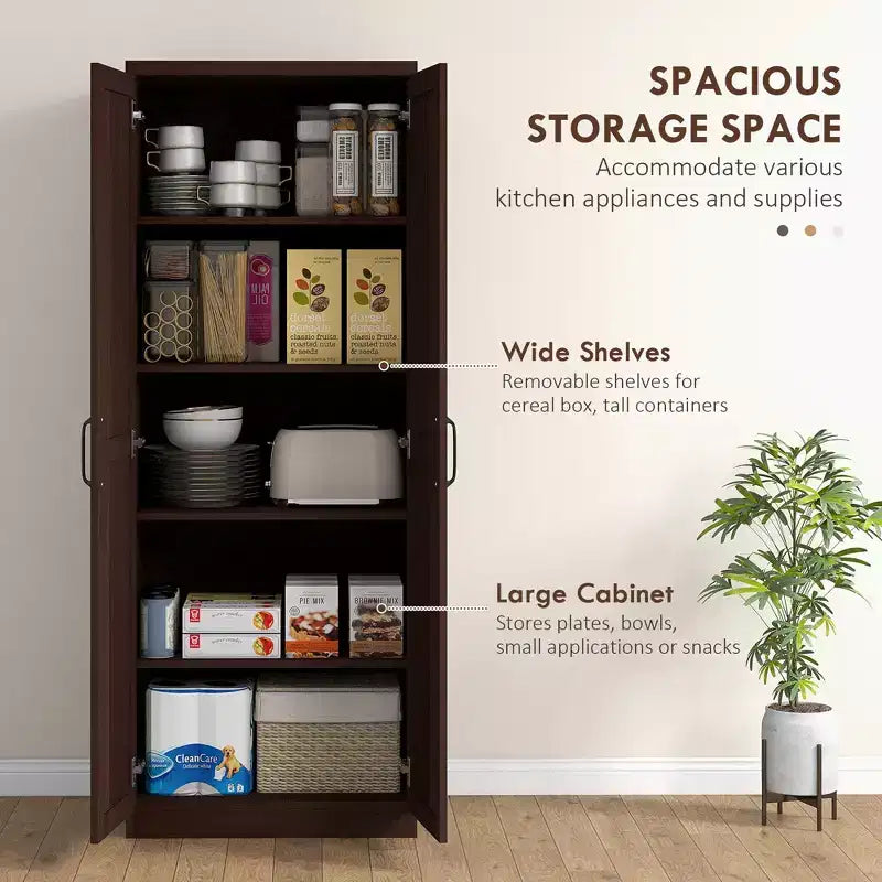 Freistehender Küchenschrank aus Spanplatte, 5 Ablagen, 160×60×40 cm – Braun / Orange / Beige / Weiß