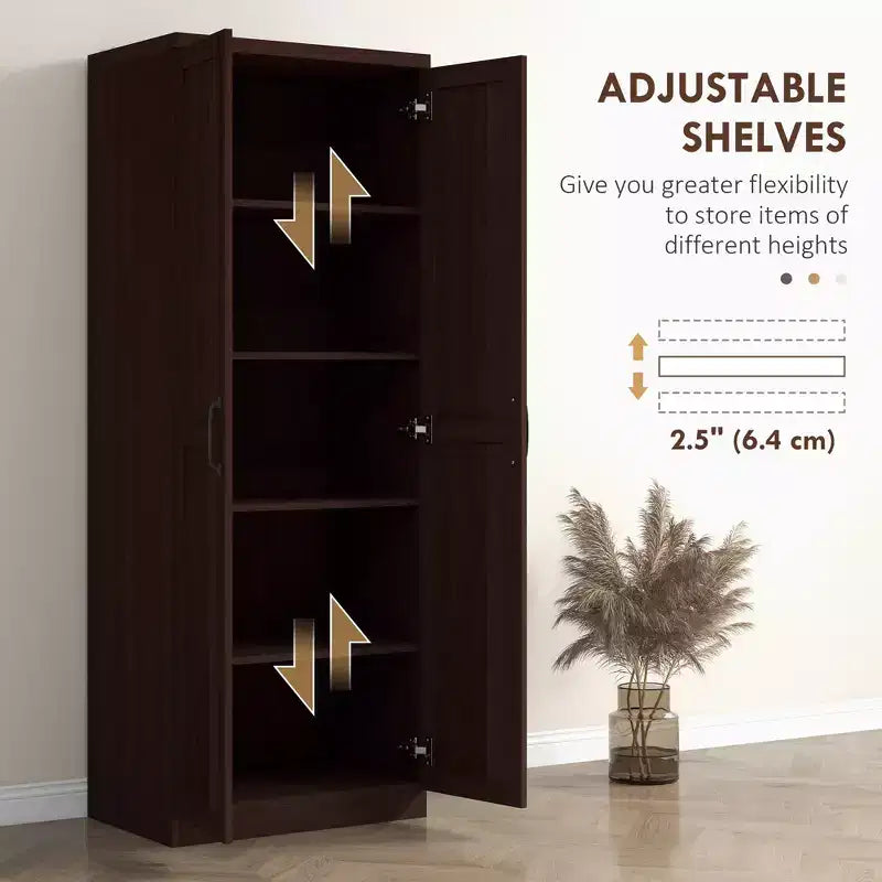 Freistehender Küchenschrank aus Spanplatte, 5 Ablagen, 160×60×40 cm – Braun / Orange / Beige / Weiß
