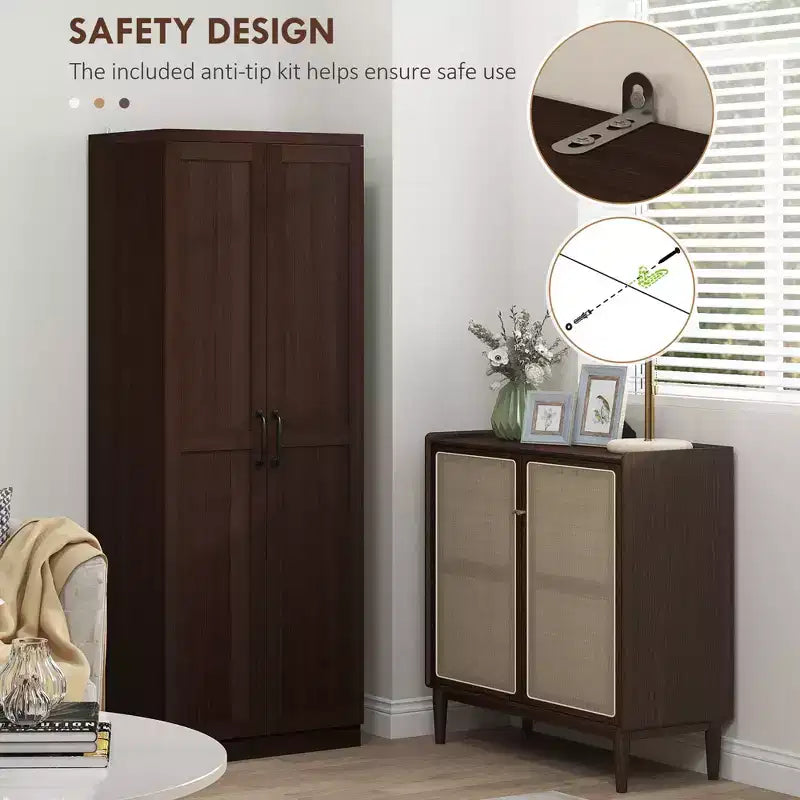 Freistehender Küchenschrank aus Spanplatte, 5 Ablagen, 160×60×40 cm – Braun / Orange / Beige / Weiß