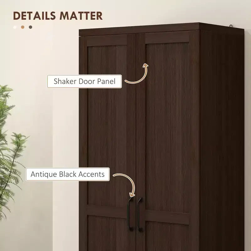 Freistehender Küchenschrank aus Spanplatte, 5 Ablagen, 160×60×40 cm – Braun / Orange / Beige / Weiß