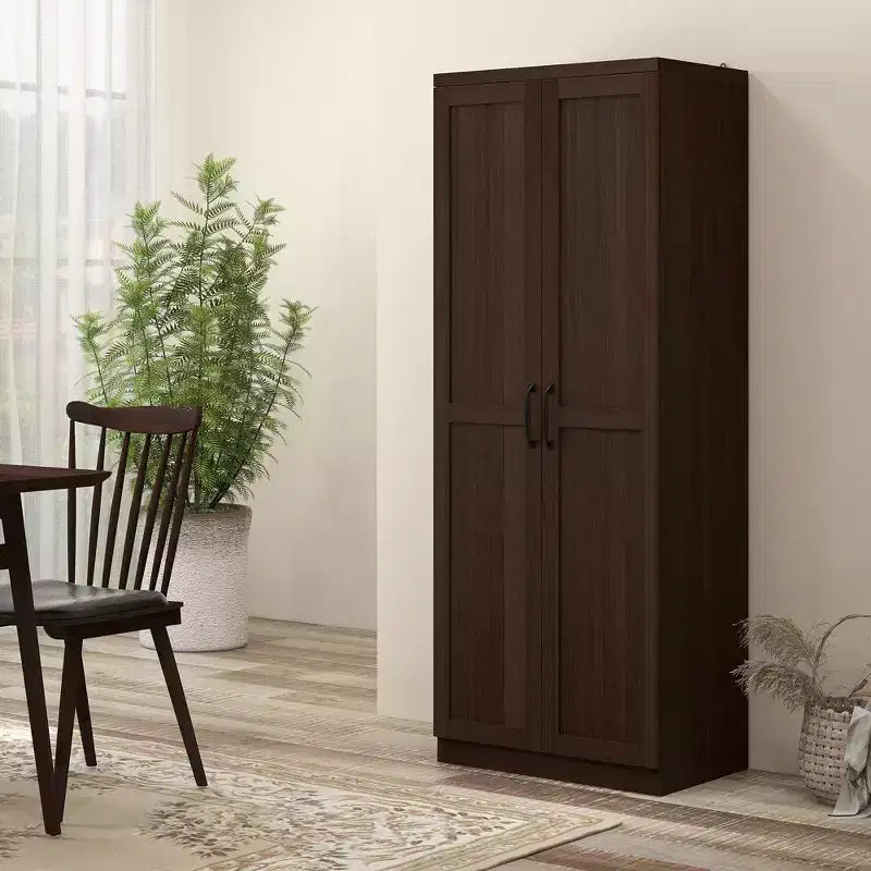 Freistehender Küchenschrank aus Spanplatte, 5 Ablagen, 160×60×40 cm – Braun / Orange / Beige / Weiß