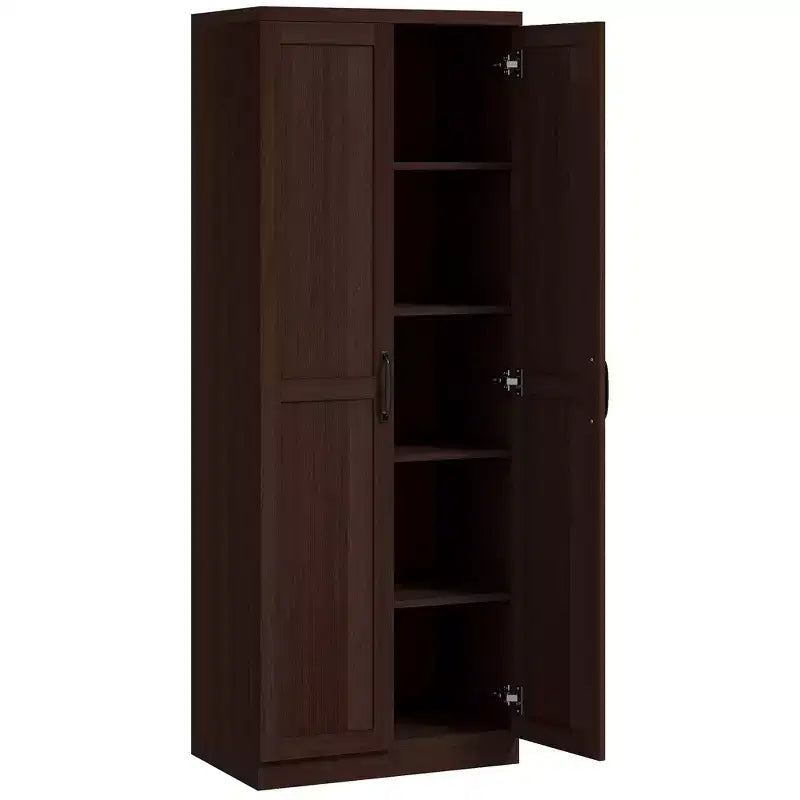 63 2-Door Kitchen Pantry, Freestanding Storage Cabinet with 5-tier Shelving and 2 Adjustable Shelves for Dining Room