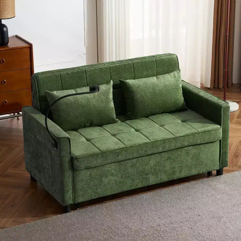 Schlafsofa 2-Sitzer aus grünem Samt mit verstellbarer Rückenlehne, 144×82×86 cm