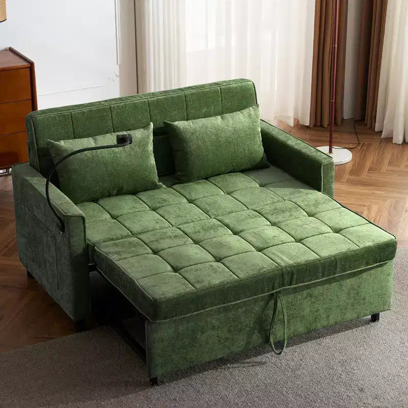 Schlafsofa 2-Sitzer aus grünem Samt mit verstellbarer Rückenlehne, 144×82×86 cm