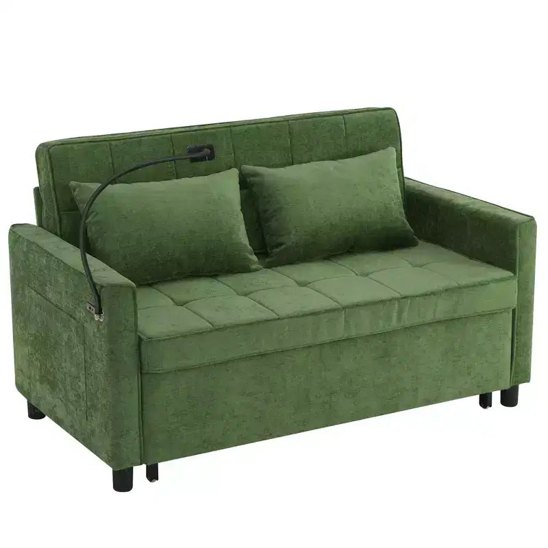 Schlafsofa 2-Sitzer aus grünem Samt mit verstellbarer Rückenlehne, 144×82×86 cm