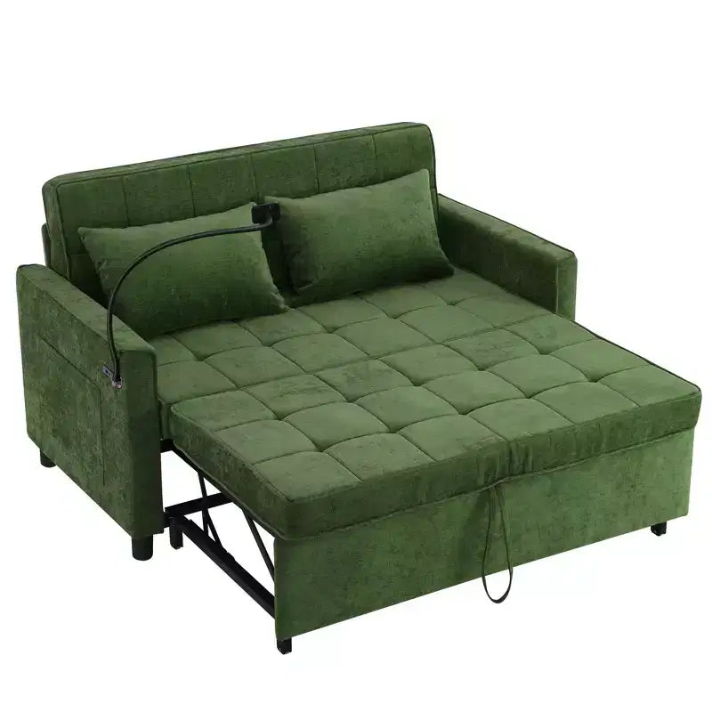 Schlafsofa 2-Sitzer aus grünem Samt mit verstellbarer Rückenlehne, 144×82×86 cm
