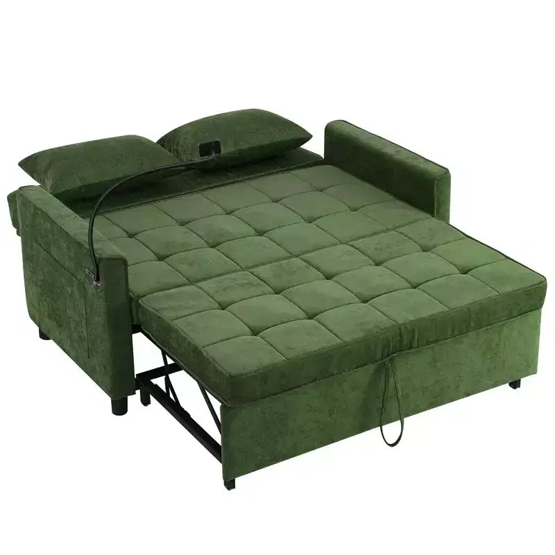 Schlafsofa 2-Sitzer aus grünem Samt mit verstellbarer Rückenlehne, 144×82×86 cm