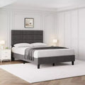 Linen Upholstered Platform Bed Frame with Adjustable Headboard  Grey, No Box Spring Needed