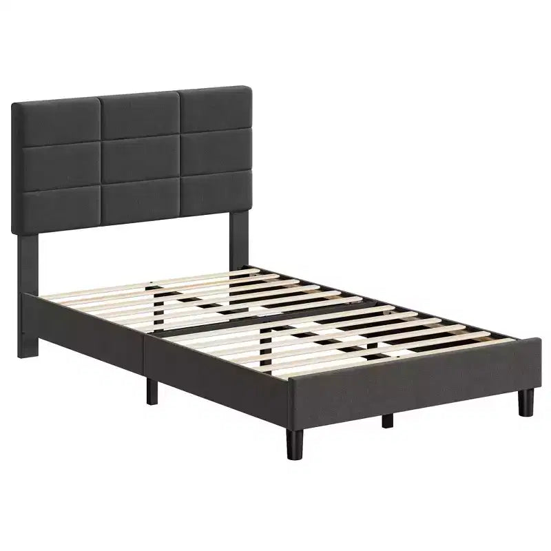 Light Gray Linen Platform Bed with Adjustable Headboard – Twin / Full / King