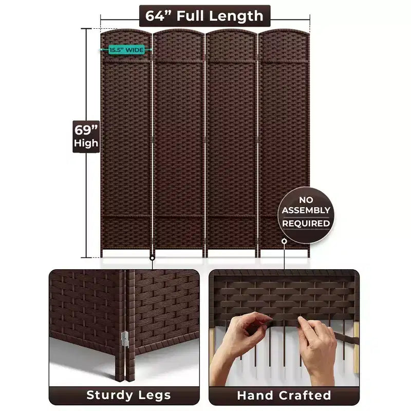 4-teiliger Raumteiler, 175 cm – Beige / Schwarz / Schokolade / Grau / Weiß