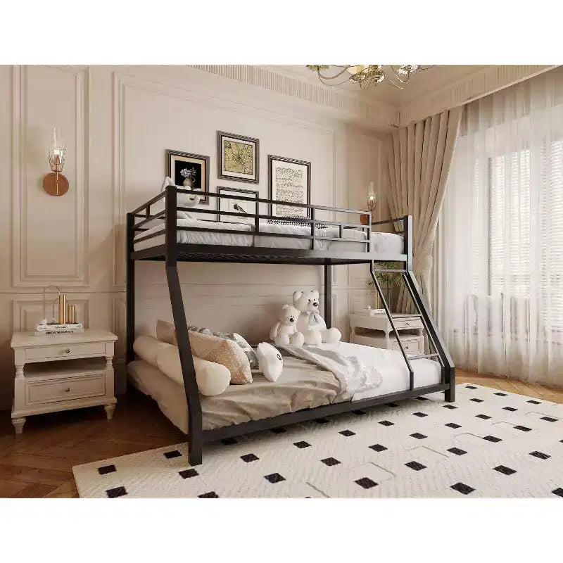 Schwarzes Metall-Etagenbett mit Leiter und Sicherheitsgeländer, 136×196×136 cm