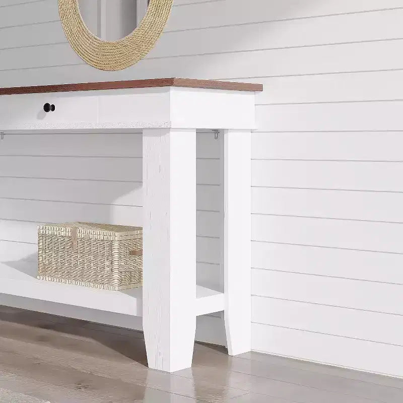 Konsolentisch im Landhausstil mit 2 Schubladen und Ablage, 137 cm – Braun / Grau