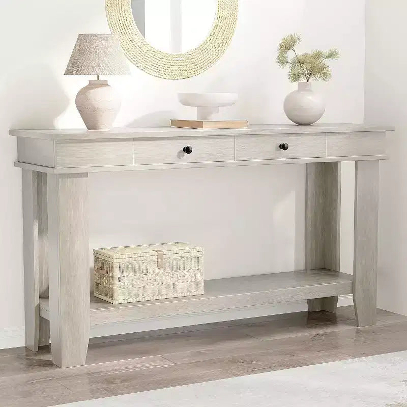 Konsolentisch im Landhausstil mit 2 Schubladen und Ablage, 137 cm – Braun / Grau