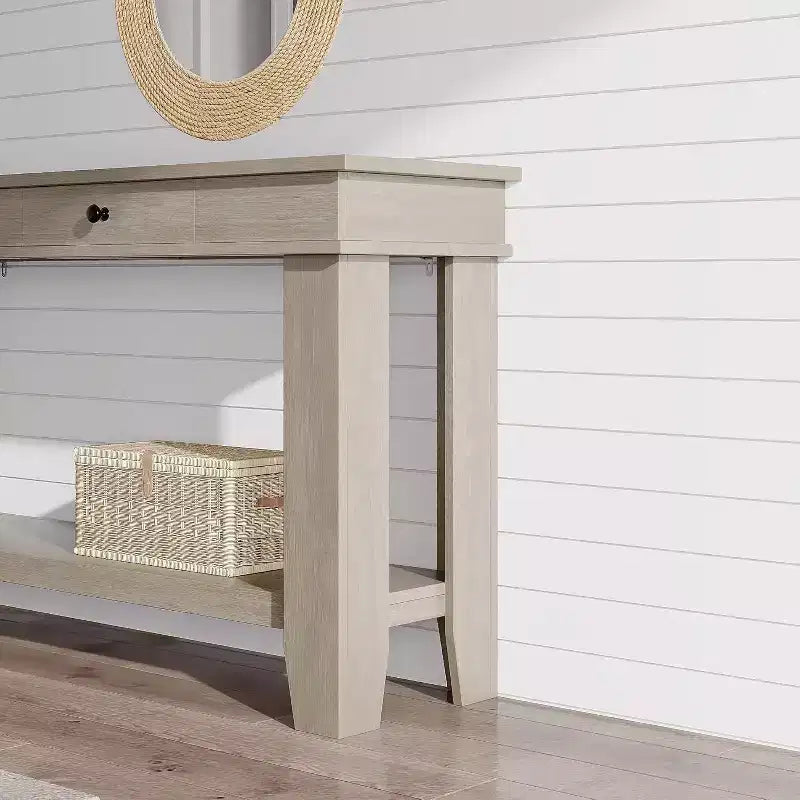 Konsolentisch im Landhausstil mit 2 Schubladen und Ablage, 137 cm – Braun / Grau