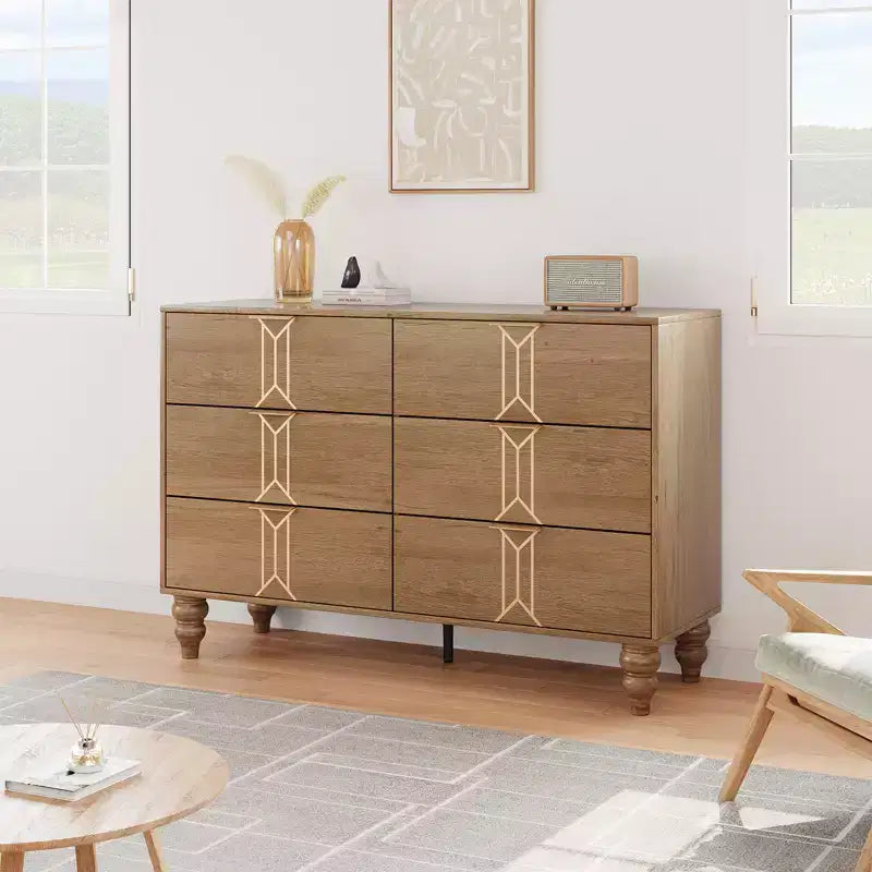 Vintage Kommode mit 6 Schubladen aus MDF – Weiß/Schwarz oder Holz/Gold