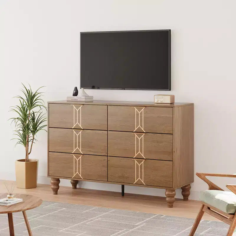 Vintage Kommode mit 6 Schubladen aus MDF – Weiß/Schwarz oder Holz/Gold