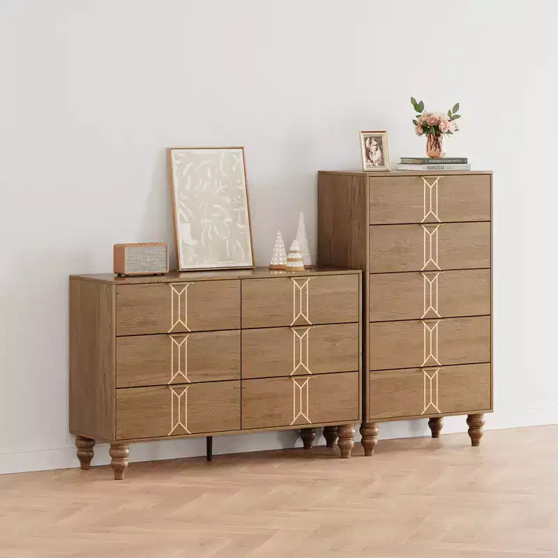 Vintage Kommode mit 6 Schubladen aus MDF – Weiß/Schwarz oder Holz/Gold