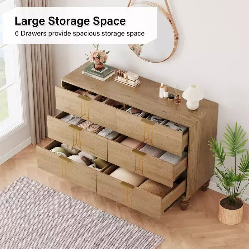 Vintage Kommode mit 6 Schubladen aus MDF – Weiß/Schwarz oder Holz/Gold
