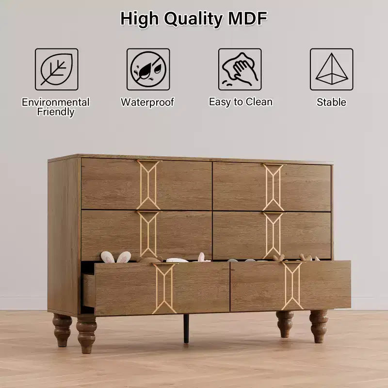 Vintage Kommode mit 6 Schubladen aus MDF – Weiß/Schwarz oder Holz/Gold