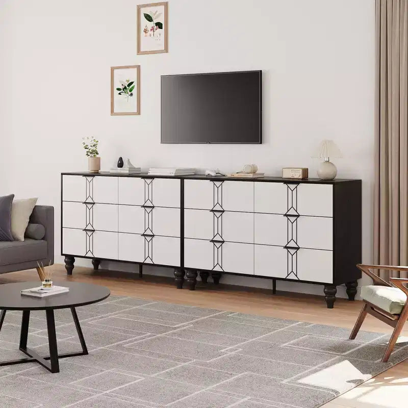 Vintage Kommode mit 6 Schubladen aus MDF – Weiß/Schwarz oder Holz/Gold