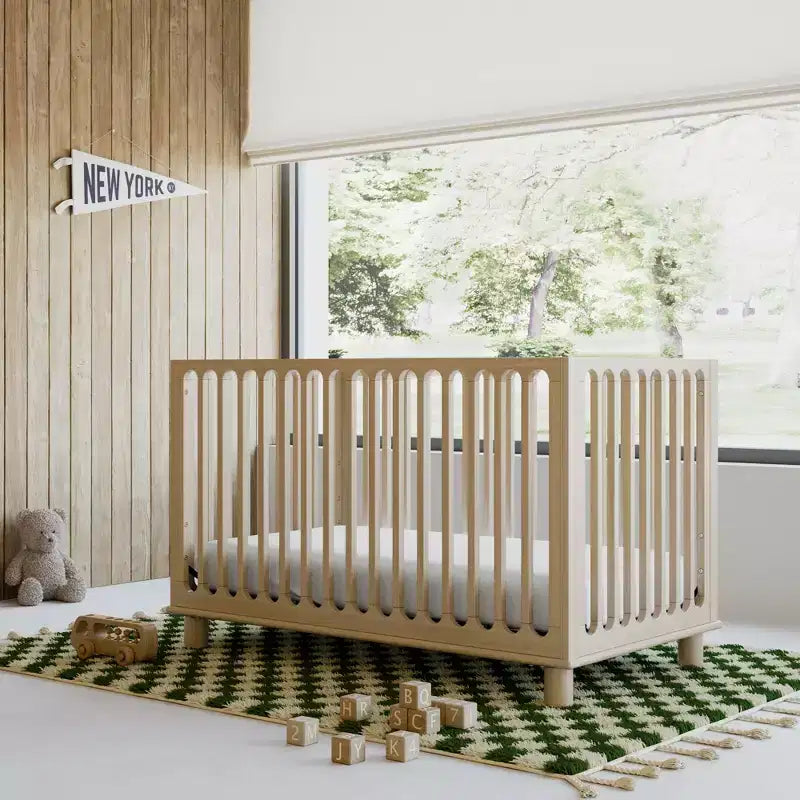Wandelbares 3-in-1-Babybett aus Massivholz mit Kleinkindgitter – Treibholz / Haselnuss / Olive / Salbei