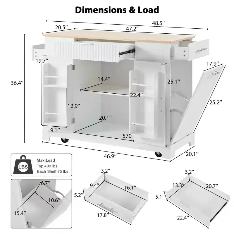 Kücheninsel mit Rollen und Steckdose, MDF, 92×52×122 cm – Grau/Blau oder Weiß