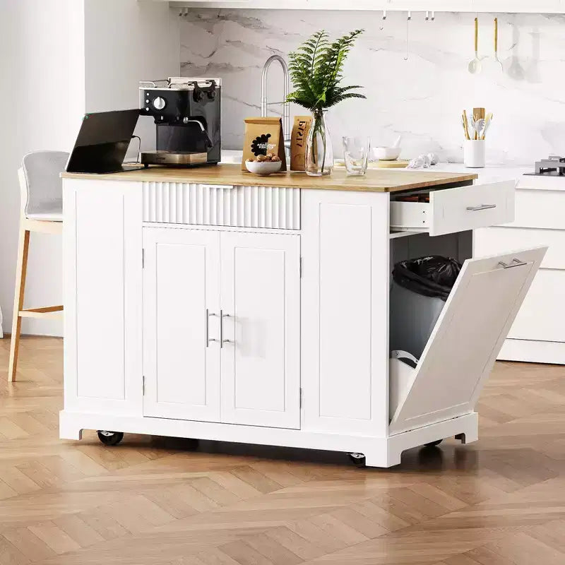 Kücheninsel mit Rollen und Steckdose, MDF, 92×52×122 cm – Grau/Blau oder Weiß