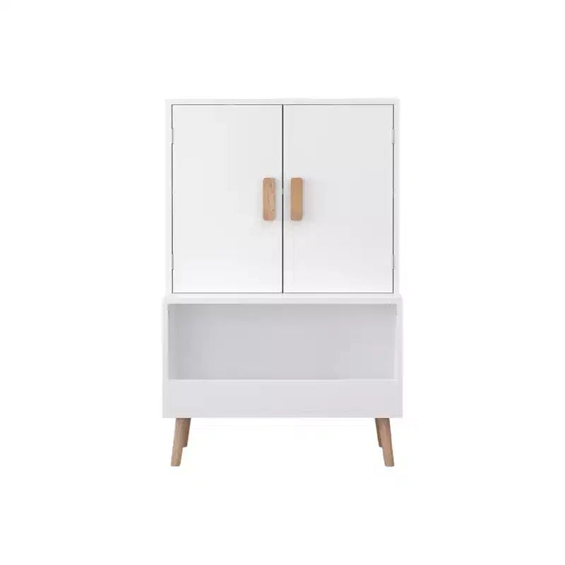 Aufbewahrungsschrank für Kinder mit 2 Türen in Weiß mit Holzbeinen, 95×60×35 cm