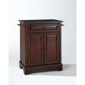 HomeStock Lafayette Granite Top Small Portable Rolling Kitchen Island Storage Cart, Microwave Stand, Black