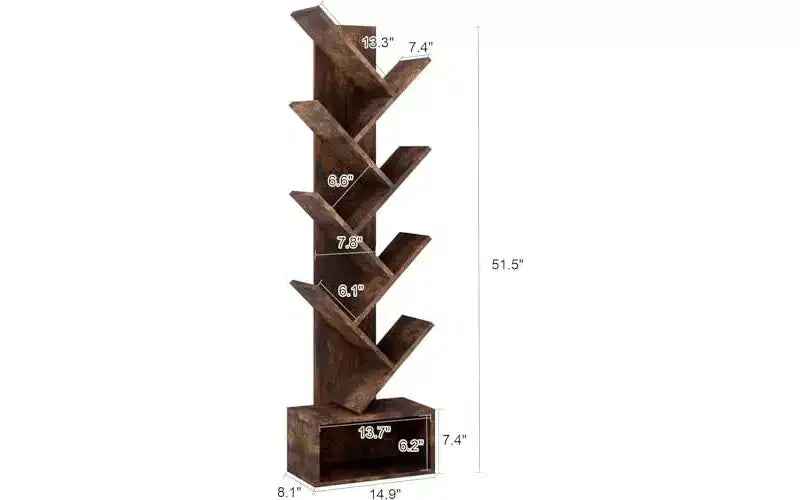 8-stöckiges Baumregal aus Metall und Holz, 131 cm – für Wohnzimmer und Büro