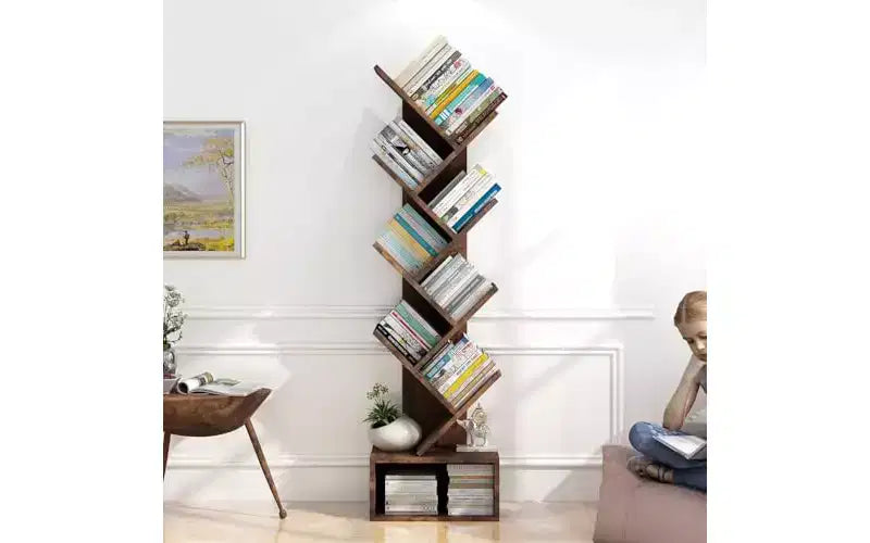 8-stöckiges Baumregal aus Metall und Holz, 131 cm – für Wohnzimmer und Büro