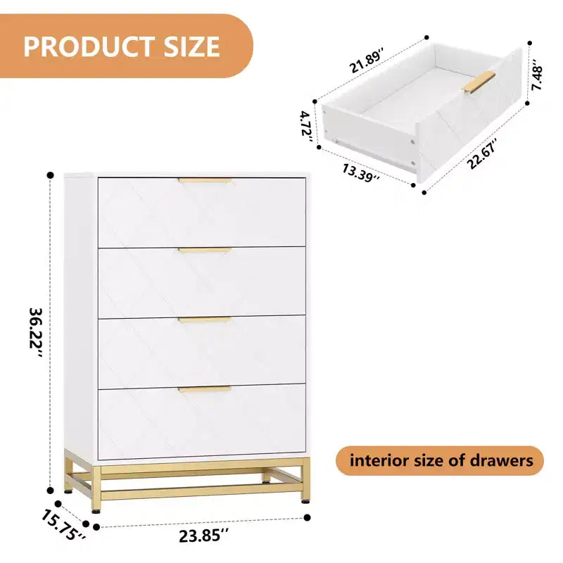 Moderne Kommode mit 4 Schubladen aus MDF, 61×40×92 cm – Rosa / Weiß