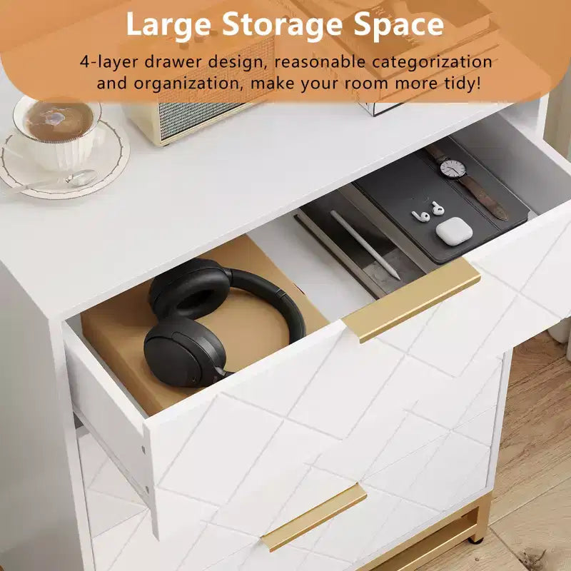 Moderne Kommode mit 4 Schubladen aus MDF, 61×40×92 cm – Rosa / Weiß