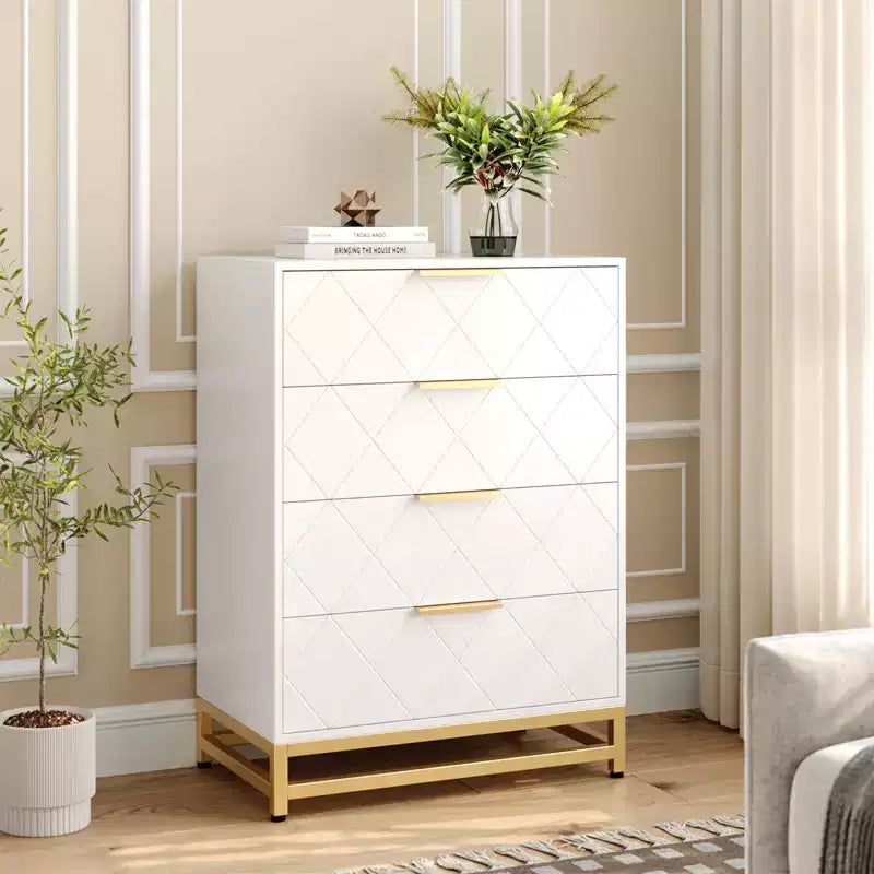 Moderne Kommode mit 4 Schubladen aus MDF, 61×40×92 cm – Rosa / Weiß