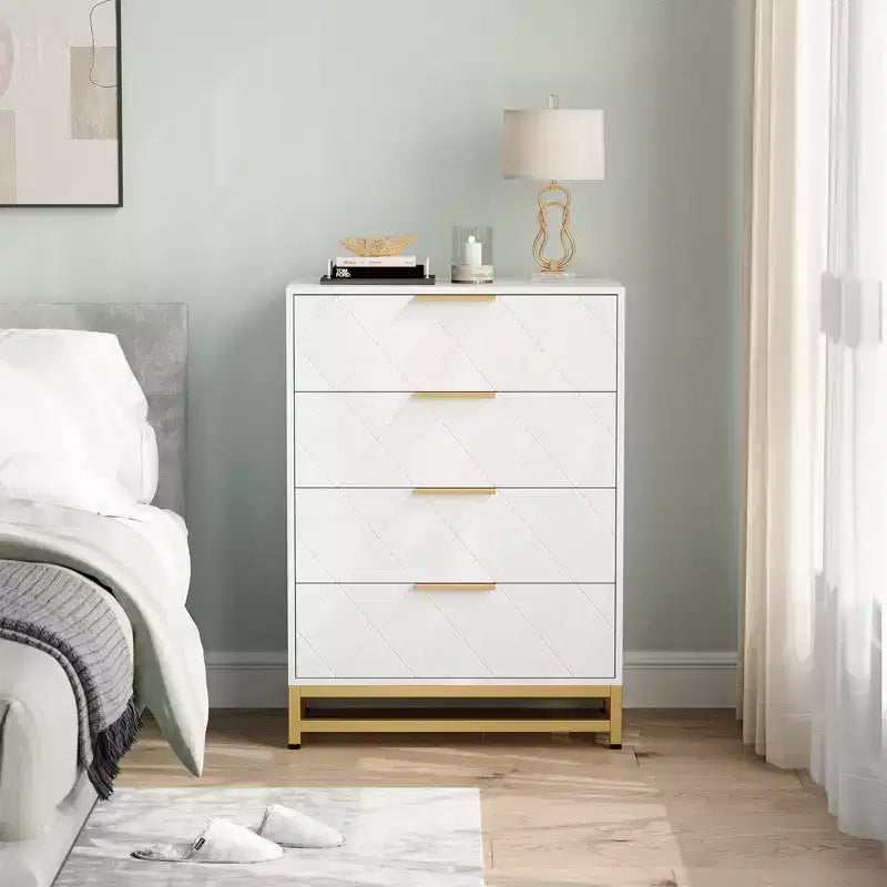 Moderne Kommode mit 4 Schubladen aus MDF, 61×40×92 cm – Rosa / Weiß