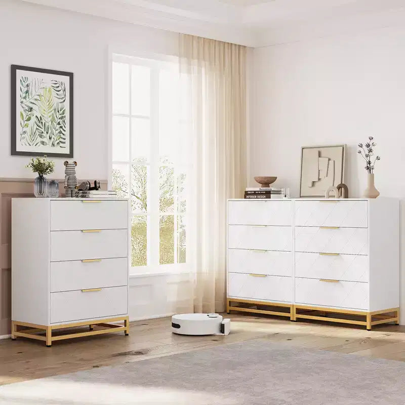 Moderne Kommode mit 4 Schubladen aus MDF, 61×40×92 cm – Rosa / Weiß